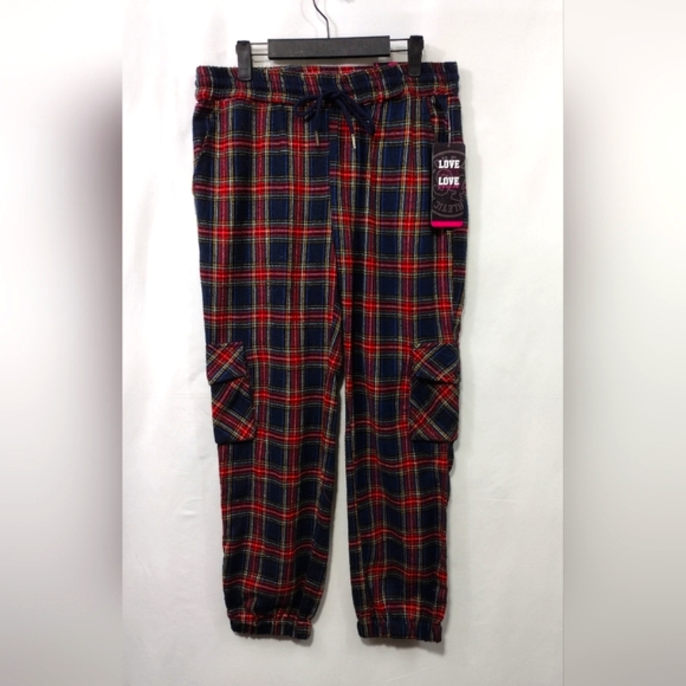 NWT Love Love Love Plaid Cargo Pants Women's L Multicolor Boho Retro Holiday Y2K